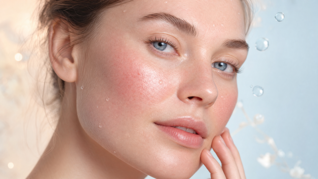 Clinical skincare treatment and ingredients for calming rosacea flare-ups.